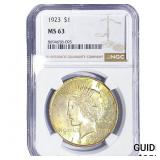 1923 Silver Peace Dollar NGC MS63