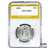 1943 Walking Liberty Half Dollar PGA MS66