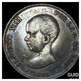 1888 Spain Silver 5 Pesetas CLOSELY UNCIRCULATED