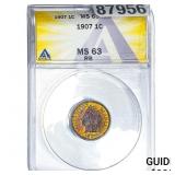 1907 Indian Head Cent ANACS MS63 RB