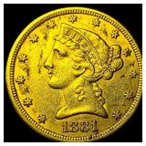 1881 Liberty Head Half Eagle $5 Gold UNCIRCULATED