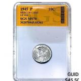 1945 Mercury Silver Dime SGS MS70