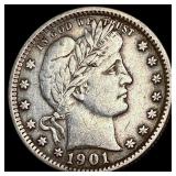 1901 Barber Silver Quarter NEARLY  UNCIRCULATED