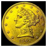 1907-D Gold $5 Half Eagle CHOICE AU