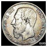 1869 Belgium Silver 5 Francs CLOSELY UNCIRCULATED