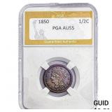 1850 Braided Hair Half Cent PGA AU55