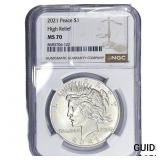 2021 Silver Peace Dollar NGC MS70 High Relief