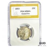 1853 Seated Liberty Quarter PGA MS64+ Rotated Dies