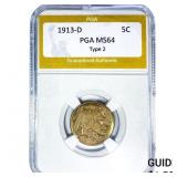 1913-D Buffalo Nickel PGA MS64 Type 2