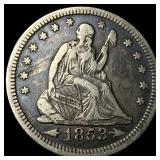 1853 Arrows/Rays Seated Liberty Quarter  NEARLY U