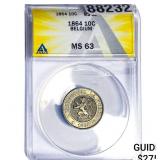 1864 10C Belgium ANACS MS63