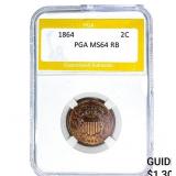 1864 2 Cents Shield PGA MS64 RB