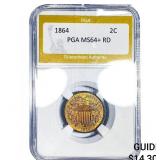 1864 2 Cents Shield PGA MS64+ RD