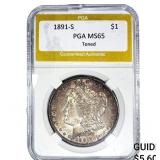 1891-S Morgan Silver Dollar PGA MS65 Toned