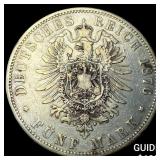 1876J Germany St Hamburg Silver 5 Mark