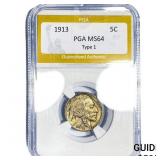 1913 Buffalo Nickel PGA MS64 Type 1