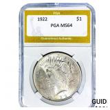 1922 Silver Peace Dollar PGA MS64
