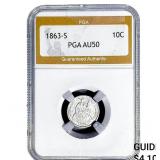 1863-S Seated Liberty Dime PGA AU50