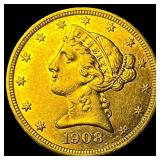 1908 Liberty Head Half Eagle $5 Gold CHOICE AU