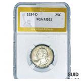 1934-D Washington Silver Quarter PGA MS65