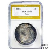 1885 Morgan Silver Dollar PGA MS65 Toner
