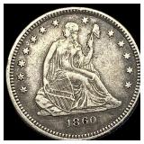 1860-O Silver Seated Liberty Quarter NEARLY  UNCI