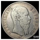 1866 Mexico Maximilian I Silver 1 Peso NEARLY UNCI