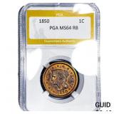 1850 Braided Hair Large Cent PGA MS64 RB