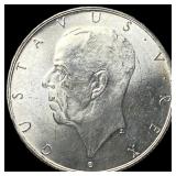 1938 Sweden Silver 2 Kroner UNCIRCULATED
