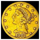 1887-S Liberty Head Half Eagle $5 Gold ABOUT  UNC