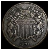 1871 Two-Cent Piece NEARLY UNCIRCULATED