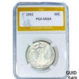 1942 Walking Liberty Half Dollar PGA MS64