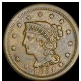 1851 Braided Hair Large Cent ABOUT  UNCIRCULATED