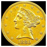 1880 Gold $5 Half Eagle CLOSELY UNCIRCULATED