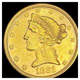 1881-S Gold $5 Half Eagle UNCIRCULATED