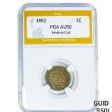 1862 Indian Head Cent PGA AU50 Reverse Cud