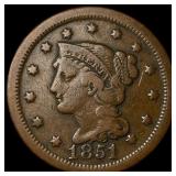 1851 Braided Hair Large Cent ABOUT UNCIRCULATED