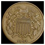 1864 Copper Two-Cent Piece NEARLY  UNCIRCULATED