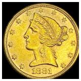 1881 Liberty Head Half Eagle $5 Gold  UNCIRCULATE
