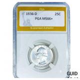 1936-D Washington Silver Quarter PGA MS66+