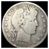 1908-S Silver Barber Half Dollar NICELY CIRCULATED