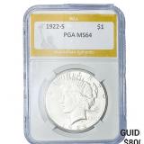 1922-S Silver Peace Dollar PGA MS64