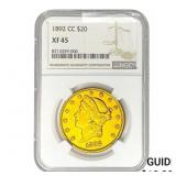 1892-CC $20 Gold Double Eagle NGC XF45