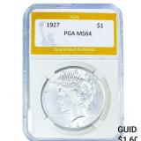 1927 Silver Peace Dollar PGA MS64