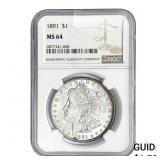 1891 Morgan Silver Dollar NGC MS64