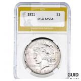 1921 Silver Peace Dollar PGA MS64