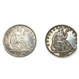 [2 Coins] 1858 Seated Liberty Half Dollar