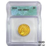1910 $5 Gold Half Eagle ICG MS63