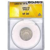 1866 Shield Nickel ANACS VF30