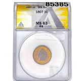 1907 Indian Head Cent ANACS MS63 RB